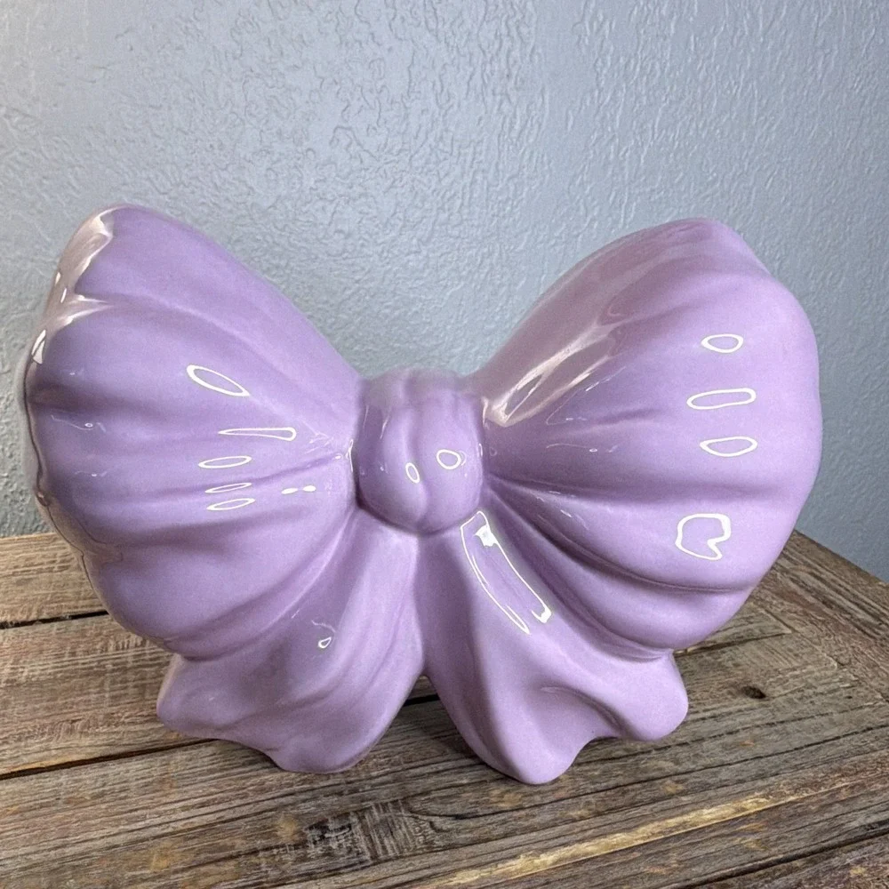 Purple Glossy Ceramic Bow, Girls/Nursery Decor Decoration Ceramic Bow Aesthetic